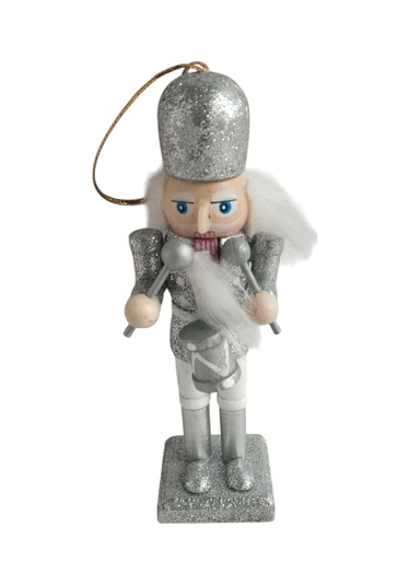 Kurşun Asker 13cm Simli Gri Üniformalı Davullu Yılbaşı Süsü
