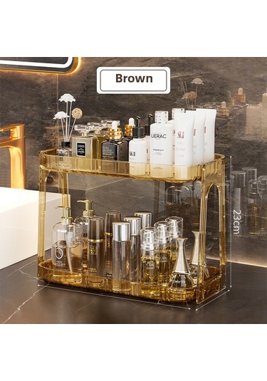 Reedark Banyo İkili Katlı Pet Malzeme Kozmetik Organizatörü - Geniş Kapasite, Kolay Temizlenir Makyaj & Bakım Ürünleri Rafı 33x16x23 Cm Kahverengi Diğer