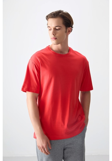 Oversize Fit Basic 2li Paket Lacivert-fiesta Erkek T-shirt - 88353 Lacivert - Kırmızı