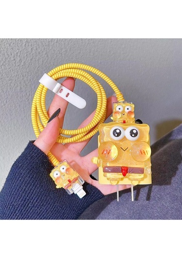 Iphone 18w/20w Uyumlu Şarj Aleti Kılıfı, Şarj Kablo Koruyucu , Şarj Koruyucu Kılıf Süngerbob İthalat