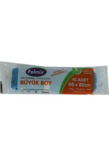 Polmix Büyük Boy 70 G 14 Mikron 50 L Rulo Çöp Torbası 10 Adet Mavi 65 x 80 CM