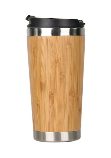 Lebihmurah Generic 450ml Bambu Kahve Fincanı Paslanmaz Çelik Sızdırmaz Kapaklı Yalıtımlı Ahşap Bardak
