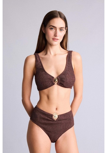 Defacto Regular Fıt Kırışık Dokulu Kahverengi Bikini Üstü E0206ax26smbn341 Kahve-bn341