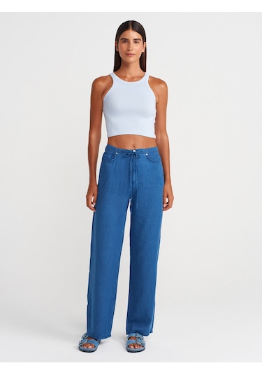 Dilvin 72022 Çizgili Lyocell Denim Pantolon-lacivert Lacivert