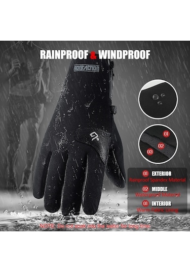 Pazly Kışlık Sıcak Eldiven Erkek Kadın Yağmur Ve Rüzgar Geçirmez Termal Spor Eldiven Sıcak Astarlı