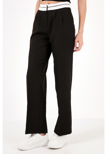 Lela Yüksek Bel Regular Fit Geniş Paça Bayan Pantolon 611Pl061 Siyah