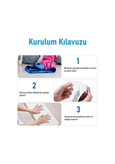Halifleks Yapışkan Tabanlı Merdiven Basamak Paspası Rip Halı Kaymaz Tabanlı - Beyaz Null