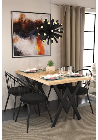 Evdemo Eylül 4 Kişilik Mutfak Masa Takımı Atlantik Çam Siyah