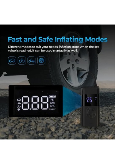 Reedark Kablosuz Araç Lastik Pompa 150 Psi, Akıllı Ekranlı, Otomatik Kapanma, Powerbank Ve Led Işıklı, Motosiklet Bisiklet Uyumlu