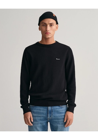 Gant Erkek Regular Fit Bisiklet Yaka Kazak-siyah Siyah
