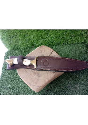 Tctknives Kurt Başlı Ay-Yıldızlı El Yapımı Av Kamp Bıçağı Kahverengi - Krem