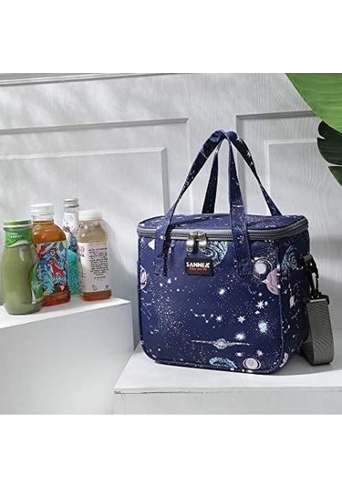 Dancemonkey Galaksi Desenli Yeniden Kullanılabilir Termal Çanta - Yetişkinler İçin Şık Pratik Öğle Yemeği Çantası Çok Renkli