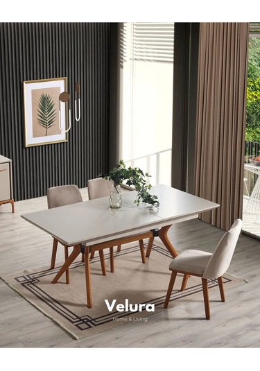 Elra Yemek Odası Takımı Yemek Masası + 4 Adet Sandalye Beyaz