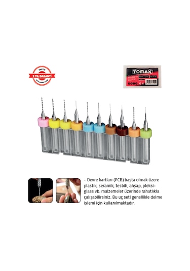 Tomax Mikro Matkap Ucu Set 10 Lu 0,3 - 1,2 Mm