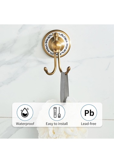 Reedark Duvar Tipi Porselen Desenli Antik Bakır Banyo Havluluk Kanca, Rust-önleyici Duvar Takımı Aksesuarı Beyaz - Mavi