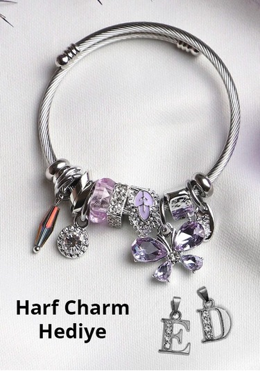 Bhs Life Kadın Charmlı Çelik Bileklik Kelebek Figürlü / Harf Charm Hediye Çelik
