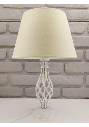 Beyaz Rustik Burgulu Taşlı Metal Ayaklı 30'luk Açık Krem Kumaş Krem