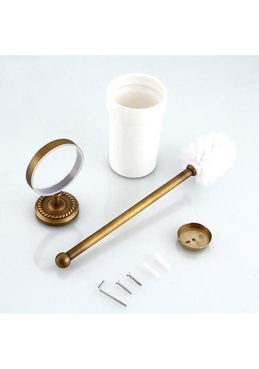 Vintage Antik Bakır Tuvalet Fırçası Set Duvara Monte Klozet Temizleyici Banyo Ev Otel Için Temizleyici Fırça Kiti Tuvalet Fırçası Tutucular Altın - Krom