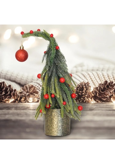 Kırmızı Süslü Eğik Dekor Çam Ağacı Standart