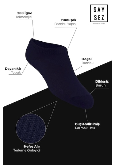Bambu Erkek Sneaker Laci Çorap Dikişsiz Görünmez Spor Bilek 4'lü Lacivert
