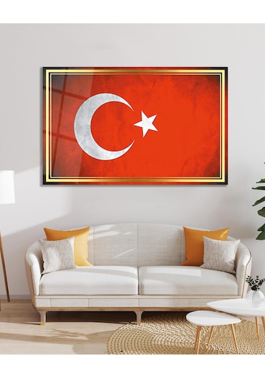 Bayrak Cam Tablo Modern Ofis Makam Odası Hediyelik Büyük Tablo Duvar Dekoru