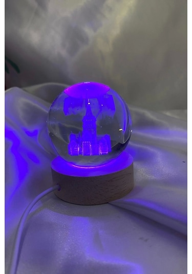 3d Led Işık Gecelambası Cam Küre Çok Renk Günışığı Ahşap Galata Kulesi Gece Lambası 6 Cm