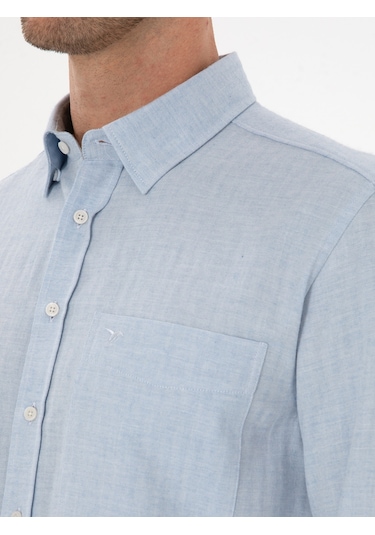 Cacharel Açık Mavi Slim Fit % 100 Pamuk Gömlek Denım
