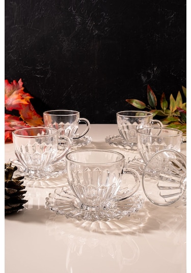 Mest 12 Parça 6 Kişilik Çay Fincanı Takımı - Şıklık Ve Zarafet Şeffaf