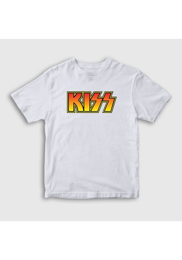 Presmono Unisex Çocuk Logo Kiss T-shirt Beyaz