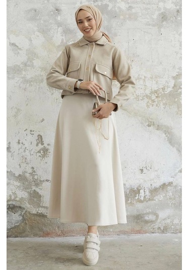 Kısa Cepli Kaşe Mont Krem