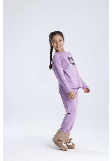 Baskılı Pijama Takımı Mor