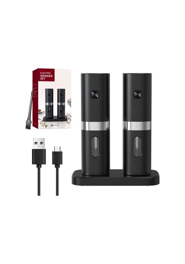 Jialan Şarj Edilebilir Tabanlı Tuz Ve Karabiber Değirmeni Seti Siyah