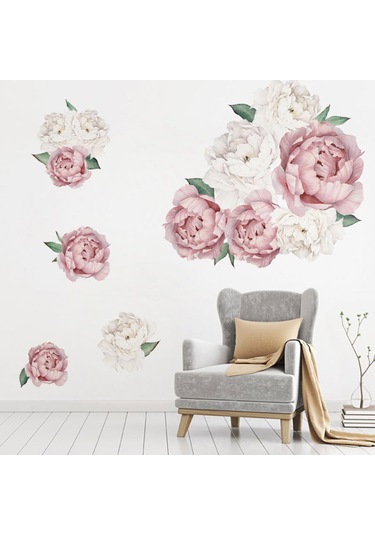 Qingmipy Şık Pembe Çiçekli Kendinden Yapışkanlı Duvar Sticker - Su Geçirmez Ve Çıkarılabilir Dekor 60x45 Cm Açık Pembe