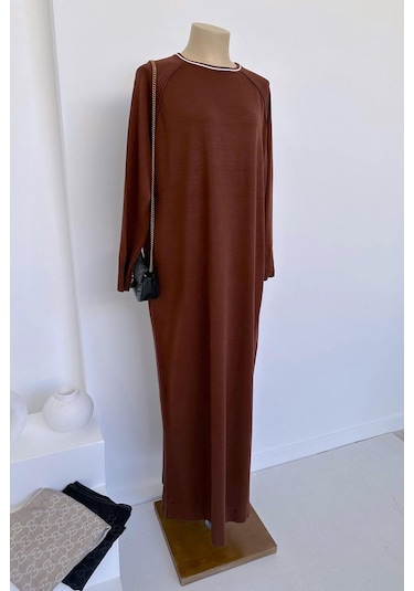 Reglan Merserize Elbise - Kahverengi