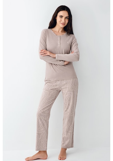 Pierre Cardin 9097 Modal Uzun Kol Kadın Pijama Takımı V1 Vizon