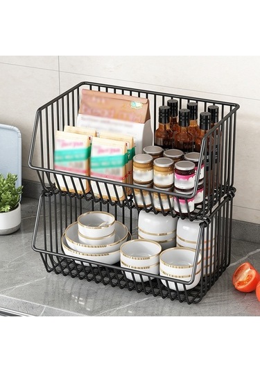 Dancemonkey Mutfak Depolama Arabası İçin 2 Katlı Meyve Sepeti, Metal Tel Sepeti Atıştırmalık Siyah