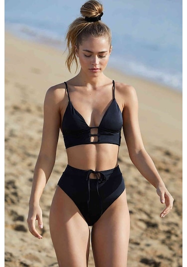 Kadın Kombin Şıklığı Siyah Yüksek Bel Özel Bikini I Takım