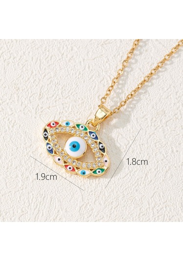 Takı: Titanyum Çelik Köprücük Kimi Zinciri, Renkli Zirkon Taşlı Göz Pandantif, Şeytan Gözü Kolye Altın - Pembe
