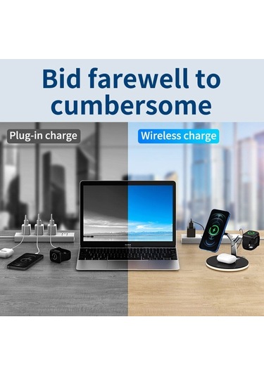 Wezone Watch, İphone Uyumlu 15 14 13 12 İçin 3 Lü Kablosuz Şarj İstasyonu - Siyah