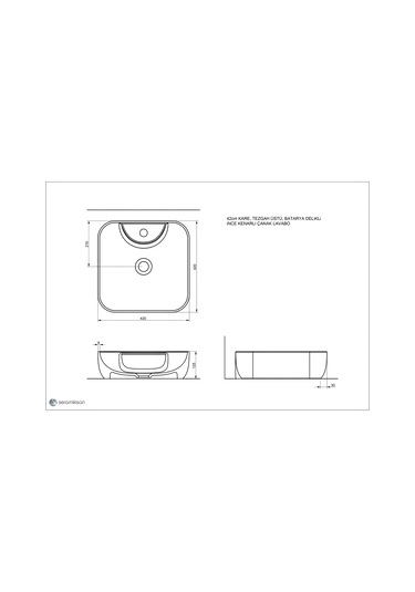 Seramiksan Form Batarya Delikli Lavabo Kare 42 CM