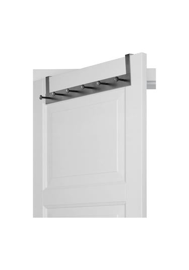 Pratik 6'lı Metal Kapı Arkası Askısı - 30 Kg Taşıma Kapasiteli Siyah, 46.5 Cm