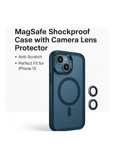 İphone 15 Kılıfı, Kaliteli Kamera Lens Koruyucu Dahil, Magsafe Uyumlu Darbe Dayanaklı, 3 Renk Lacivert