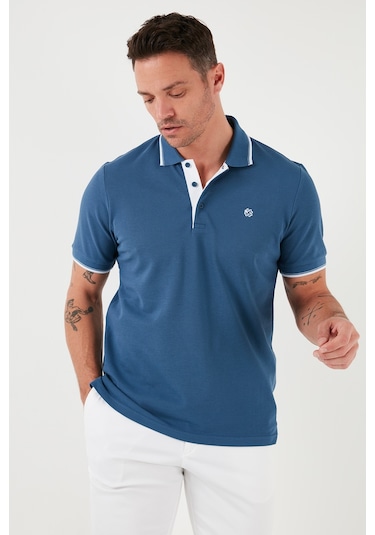 Buratti % 100 Pamuk Düğmeli Regular Fit Erkek Polo Yaka T Shirt 5902118 Koyu Mavi