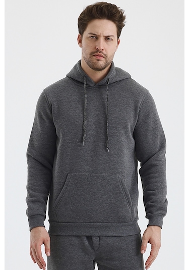 Monox Erkek Kapşonlu 3 İplik Sweatshirt Antrasit