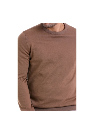 Hatemoğlu Erkek Regular Fit Pamuk Bisiklet Yaka Triko Kazak Kahverengi