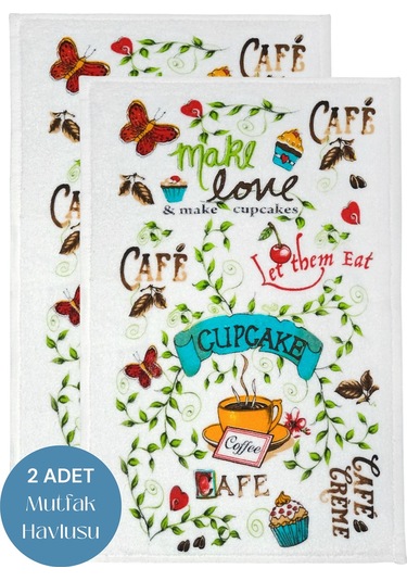 2li Paket Baskılı Beyaz Mutfak Havlusu Modeli Make Love