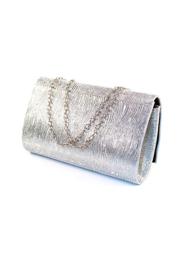 Lazer Dalgalı Kumaş Gümüş Abiye Çanta Kadın Abiye Çanta Abiye Çanta Gümüş Gri Davet Düğün Çantası
