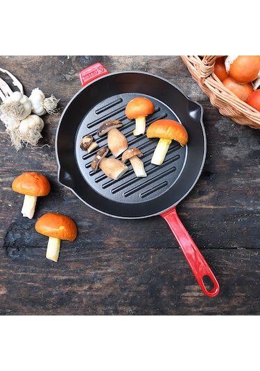 Korkmaz Casta Kırmızı Yuvarlak 28 CM Grill Döküm Tava