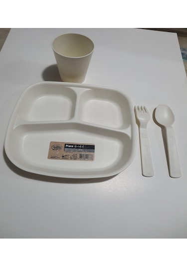 Kahvaltı Tabağı 3 Bölmeli Mama Tabağı Tabldot Ve Bardak Ve Çatal Kaşık