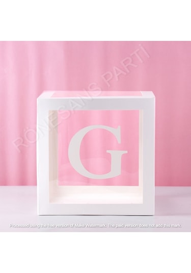 Star Beyaz Şeffaf Balon Kutusu G Harfli 25x25 Cm Beyaz G